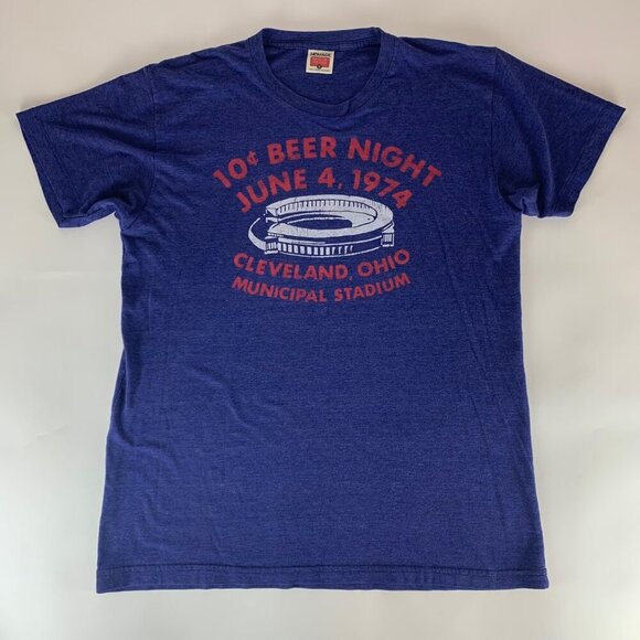 Cleveland Indians Navy Blue Homage 1974 Beer Night Short Sleeve Shirt Mens Large - Picture 1 of 5